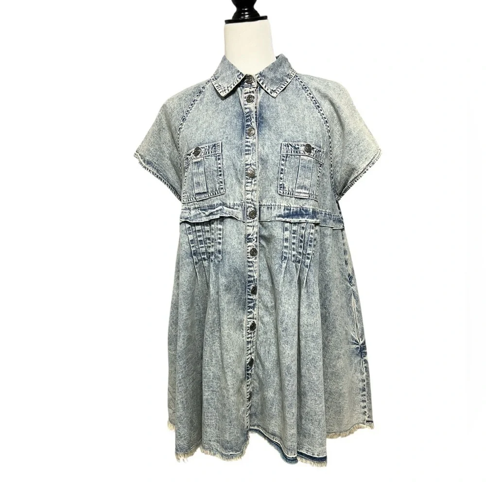 FREE PEOPLE Ronnie Denim Mini Dress In Worn In Wash - Picture 3 of 11